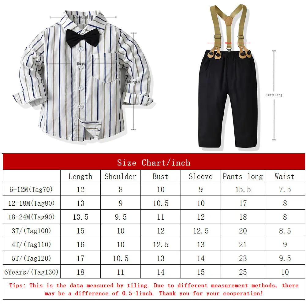 英伦绅士礼服两件套装春秋季棉质翻领条纹洋气男宝宝小童生日衣服