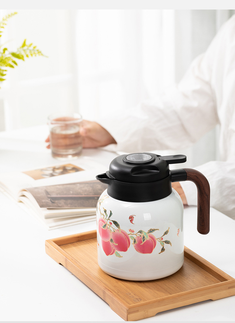 龙泉青瓷 焖茶壶家用老白茶闷泡壶九桃五福 316不锈钢保温泡茶壶