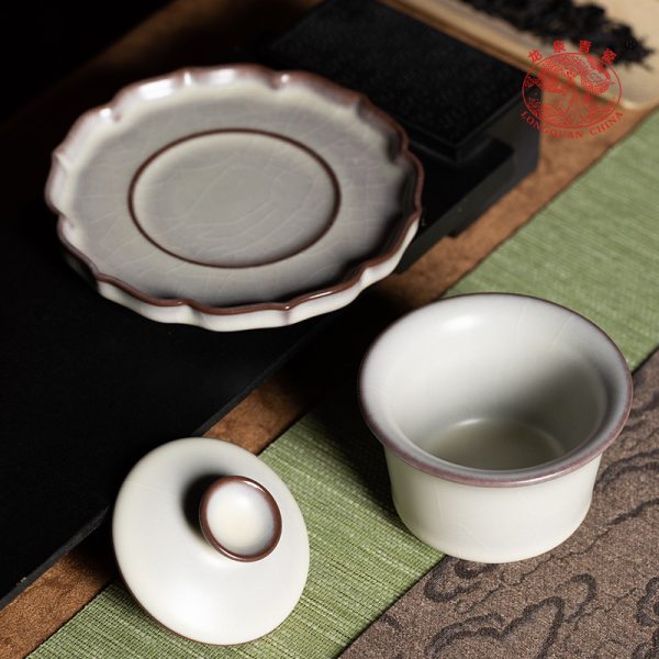 龙泉青瓷 手工猪油冻三才盖碗功夫泡茶碗 陶瓷高档大号手抓敬茶碗