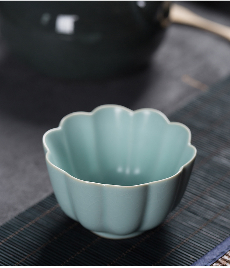 龙泉青瓷 汝窑冰裂手工杯功夫茶杯品茗杯一口杯 汝窑主人杯可logo