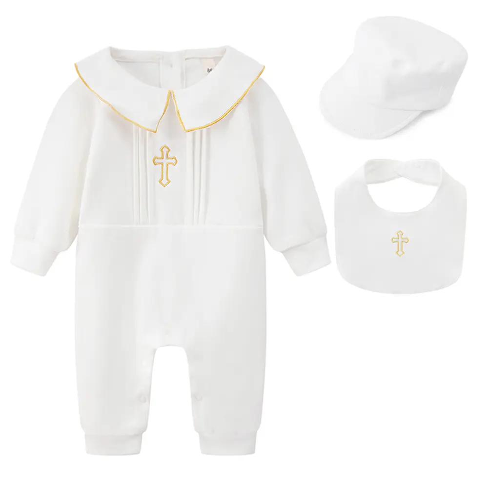 现货春秋季新款跨境宝宝爬服可爱套装婴儿衣服婴幼儿洗礼服童装