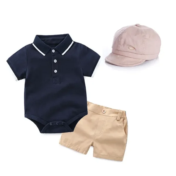 跨境 新款男宝宝绅士POLO衫爬服套装 +帽子男童童装批发 一件代发