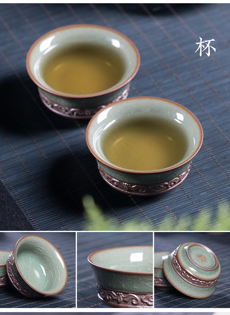 厂家直销 龙泉青瓷哥窑冰裂功夫茶具套装 陶瓷盖碗整套茶具随手礼