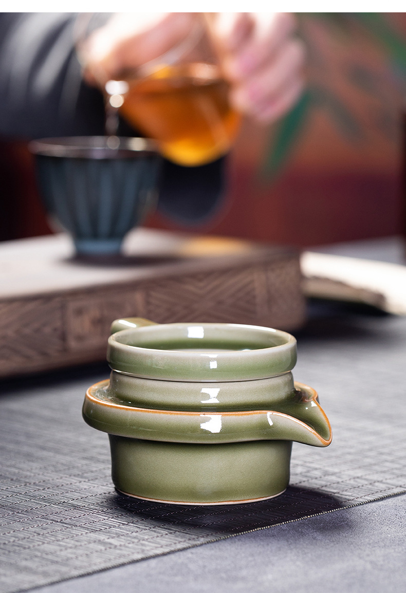 厂家直销 龙泉青瓷创意仿古茶漏茶托组合 陶瓷功夫茶滤茶托批发