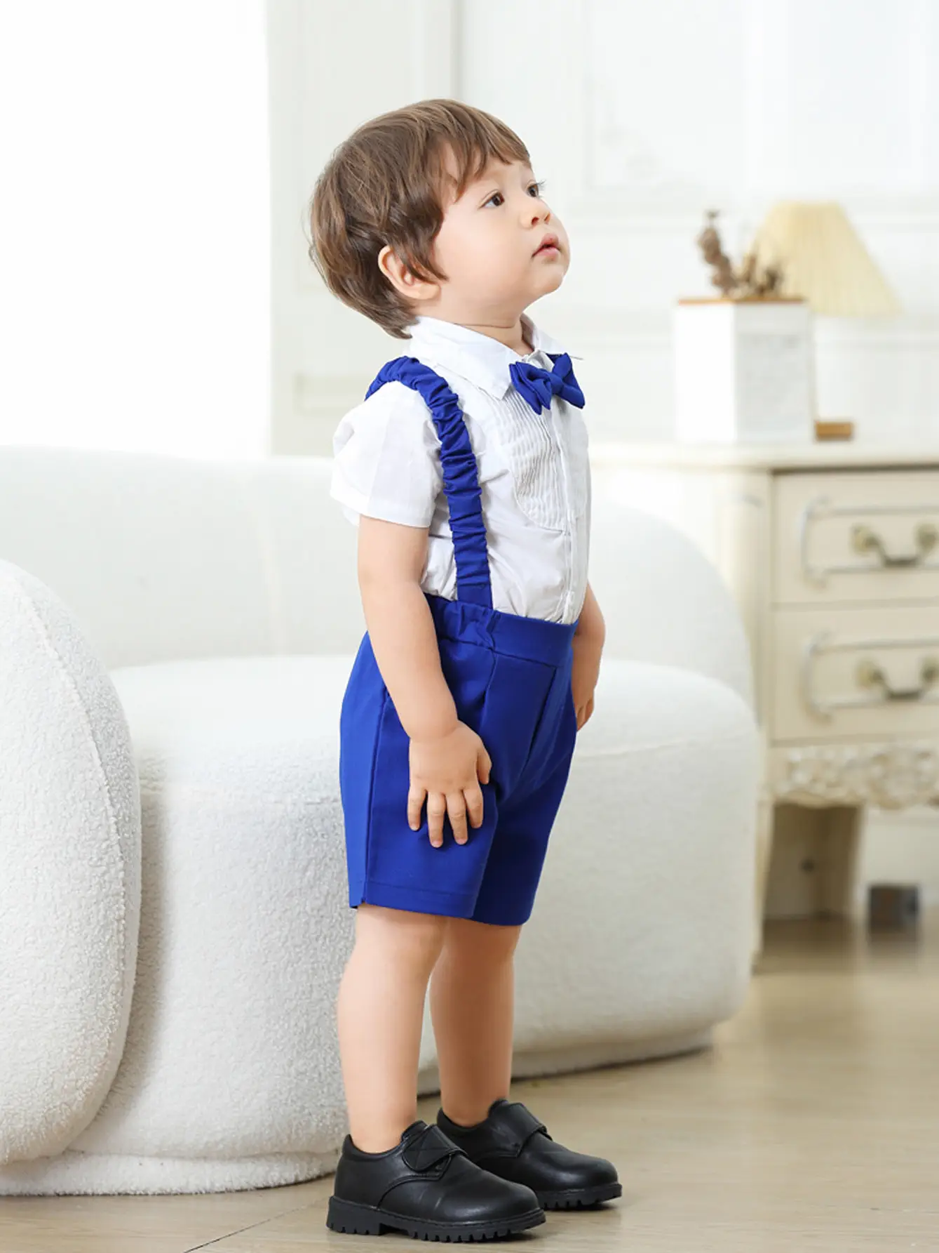 加工定制跨境欧美夏季新款纯色短袖短裤童装宝宝背带裤蝴蝶结套装