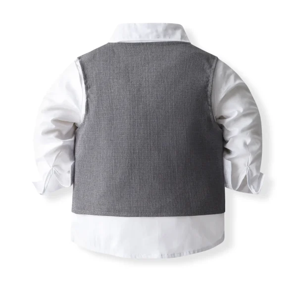 跨境男童西服套装小童周岁生日宴会礼服马甲长袖衬衫长裤三件绅士