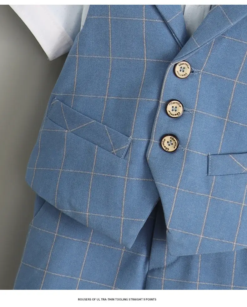 跨境男童礼服套装 儿童格子马甲三件套夏季新品花童主持 一件代发