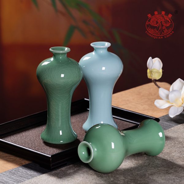 龙泉青瓷小号插花瓶中式美人醉陶瓷简约台面花器客厅家居装饰摆件