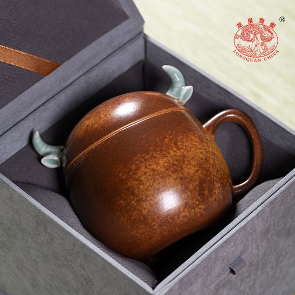 龙泉青瓷 办公杯高颜值创意马克杯单杯 陶瓷灰釉咖啡杯喝水泡茶杯