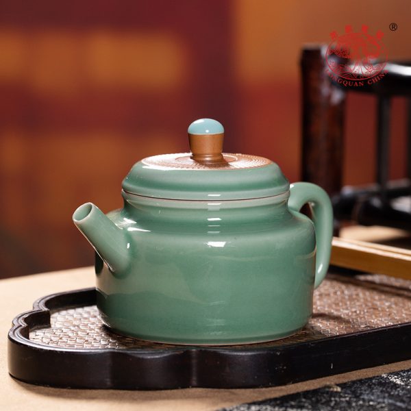 龙泉青瓷功夫茶具手工跳刀盖碗茶壶茶杯套装陶瓷轻奢商务伴手礼