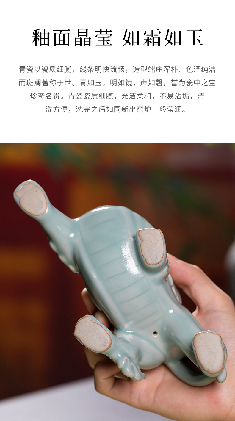 龙泉青瓷 手工大号貔貅茶宠招财 陶瓷家居摆件茶桌装饰品茶具配件