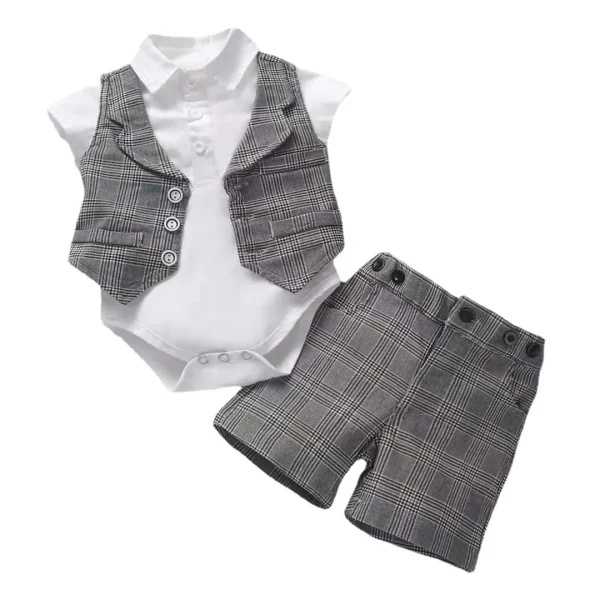 跨境夏季新款男宝宝绅士套装周岁礼服爬服马甲短裤领结多件套批发