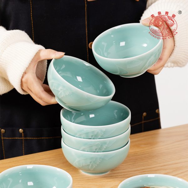 龙泉青瓷4.5寸米饭碗家用早餐吃饭粥碗 陶瓷碗高颜值餐具小碗批发