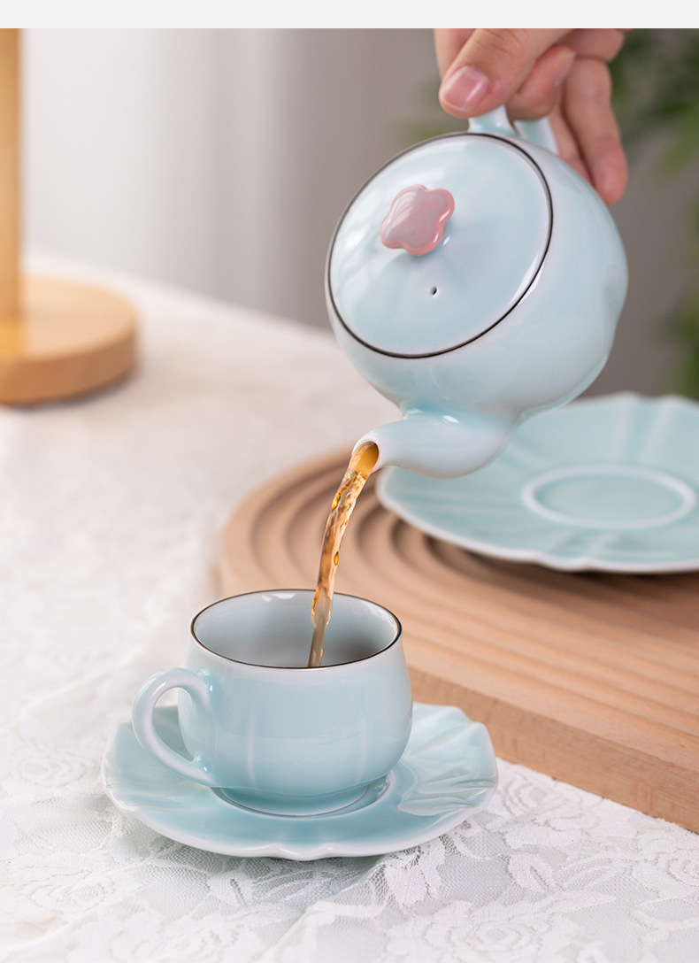 龙泉青瓷欧式咖啡杯高档英式陶瓷花茶杯子杯碟简约下午茶具红茶杯