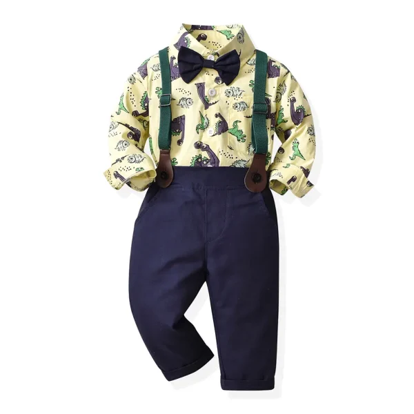 跨境童装外贸男童礼服套装主持人花童服装儿童恐龙印花衬衫演出服
