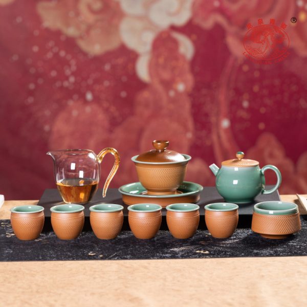 龙泉青瓷 手工跳刀功夫茶具套装 陶瓷办公家用茶壶盖碗品茗杯整套