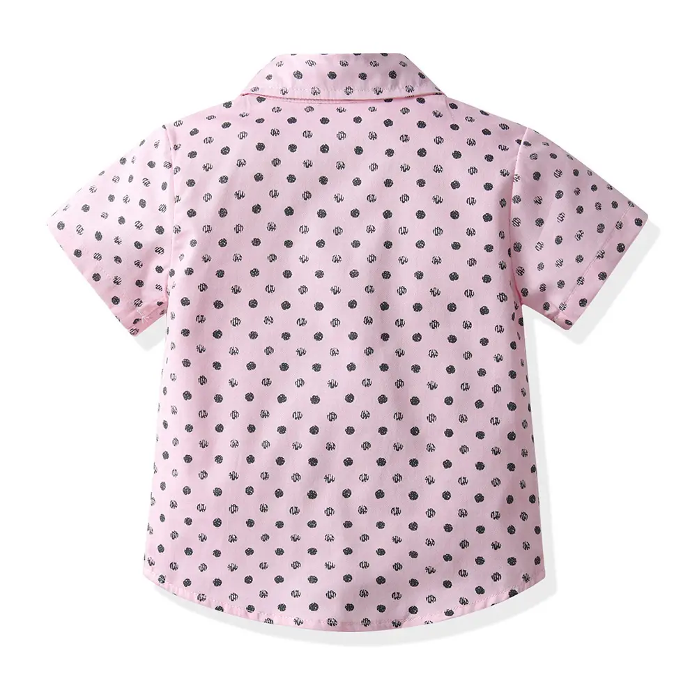新品童装批发男童粉色短袖衬衫背带裤生日礼服一件代发儿童服装