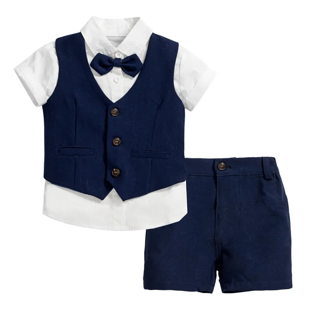 男童礼服套装2025外贸金丝短袖多件套中小童花童演出服拍照西服