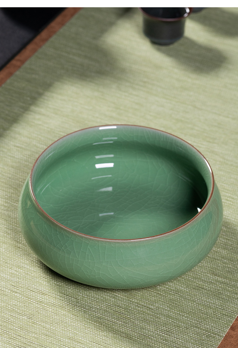 龙泉青瓷 茶洗缸大号特大水盂建水 陶瓷家用中式笔洗功夫茶具配件
