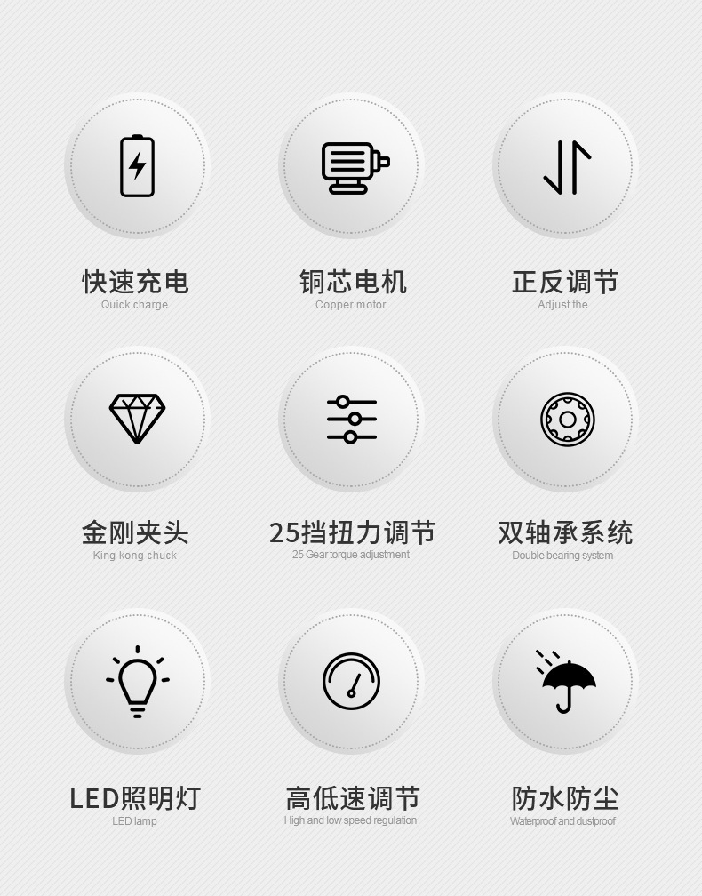 12V冲击锂电电钻充电式家用电钻多功能电动螺丝刀套装工具手枪钻