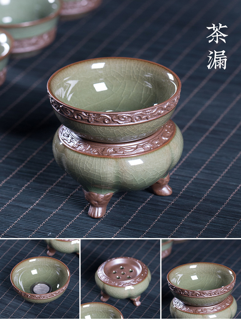 厂家直销 龙泉青瓷哥窑冰裂功夫茶具套装 陶瓷盖碗整套茶具随手礼