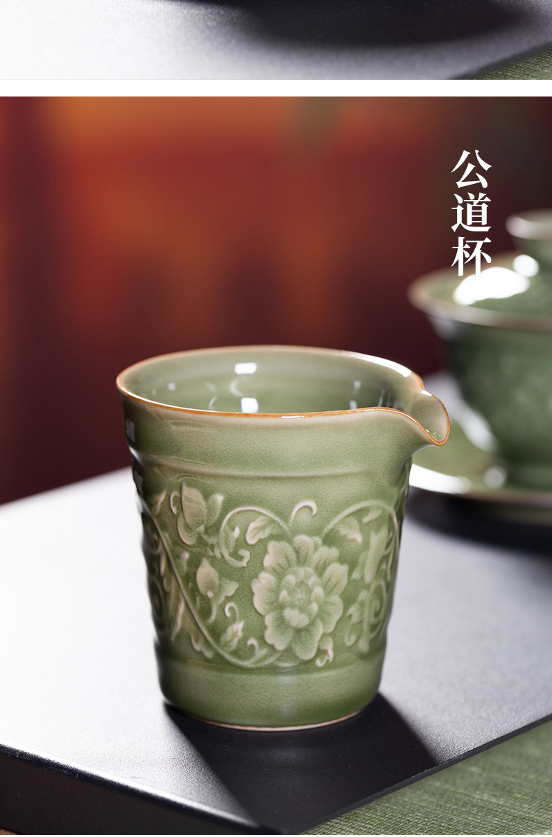 龙泉青瓷 越窑仿古高档功夫茶具套装 陶瓷盖碗泡茶壶品茗杯礼盒装