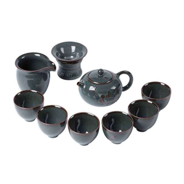 龙泉青瓷 功夫茶具套装陶瓷茶壶铁胎茶杯高端家用商务送礼礼盒装