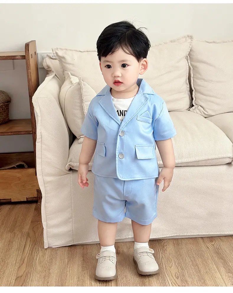 夏季男童绅士礼服三件套男宝宝短袖短裤外套三件套摄影走秀演出服