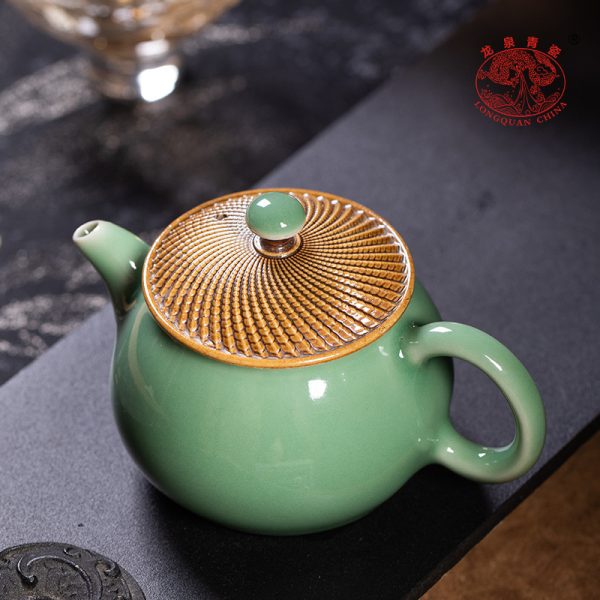 龙泉青瓷 手工跳刀茶壶单壶家用功夫茶具 陶瓷中式宋韵过滤泡茶壶