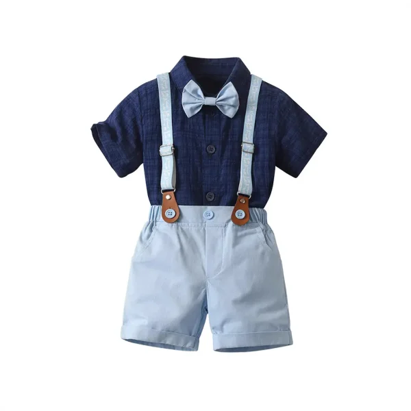 欧美绅士夏款儿童套装宝宝正装polo衬衫背带短裤宴会礼服男童夏装