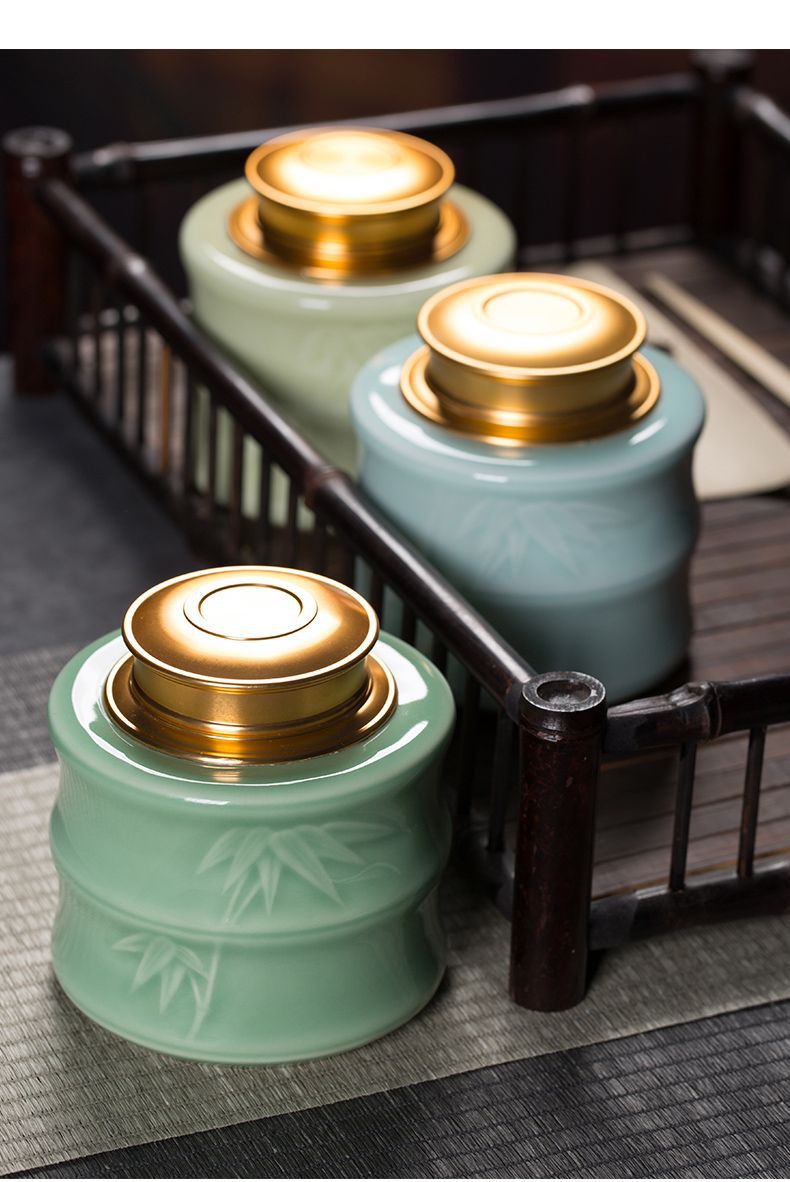 龙泉青瓷 茶叶罐金属密封罐大号家用防潮茶罐 陶瓷家用收纳罐茶仓