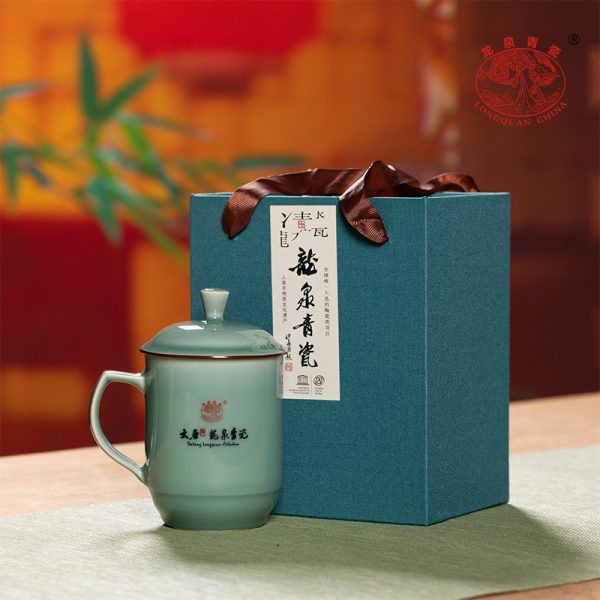 龙泉青瓷办公杯大容量礼盒装刻字商务喝茶陶瓷带盖子马克水杯批发