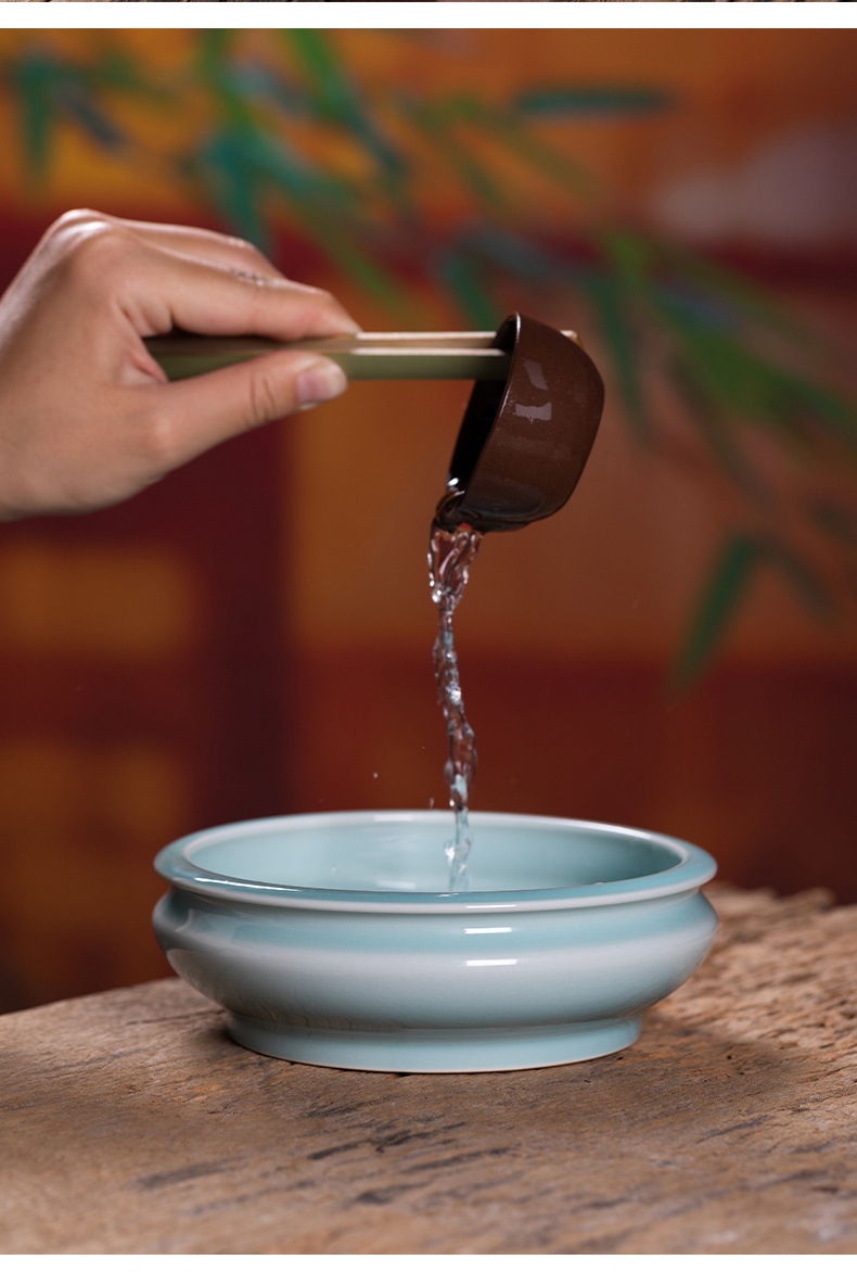 龙泉青瓷纯手工茶洗家用陶瓷水盂大号高档功夫茶具茶道配件笔洗缸