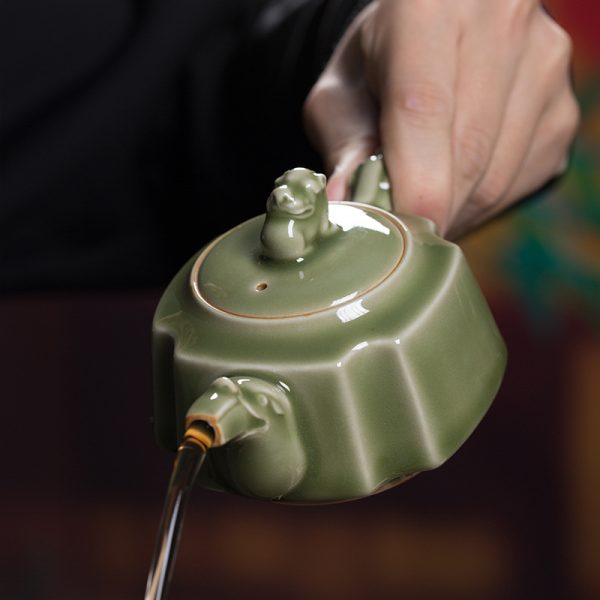 龙泉青瓷 功夫茶具泡茶壶越窑仿古手工壶单壶 陶瓷家用中式泡茶壶