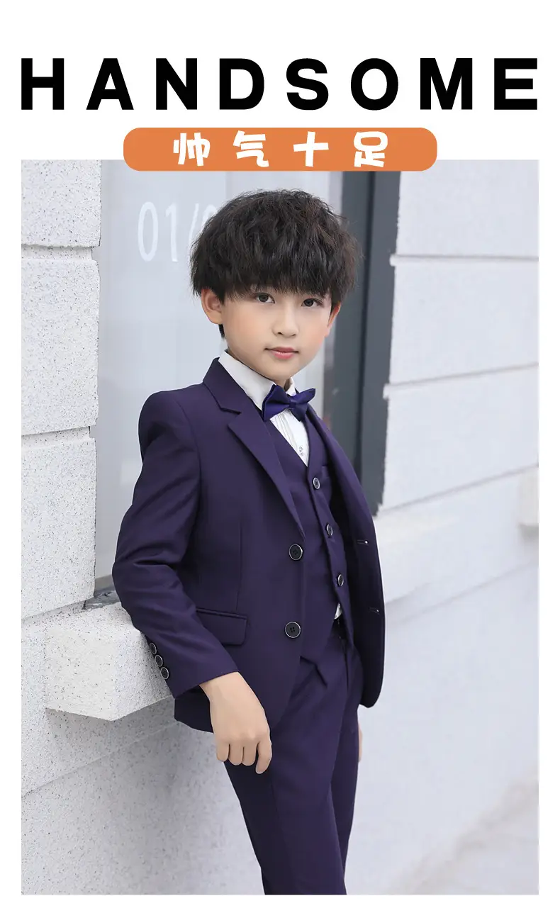 儿童小西装套装花童外套主持人男孩礼服大童宝宝男童西服三件套