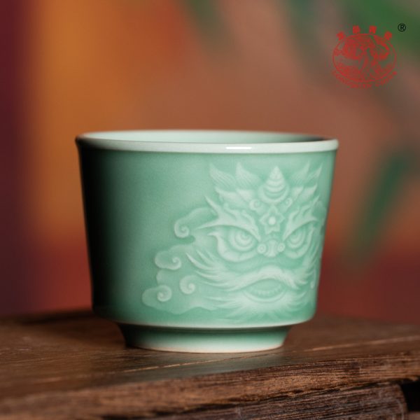龙泉青瓷 创意主人杯单杯醒狮手工杯 陶瓷功夫茶杯单个杯品茗杯盏