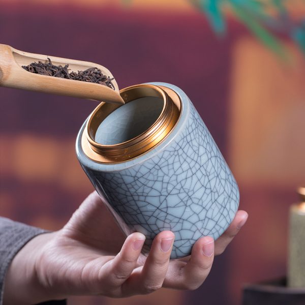 龙泉青瓷 金属盖密封茶叶罐中号防潮茶罐 陶瓷储物礼品收纳罐logo