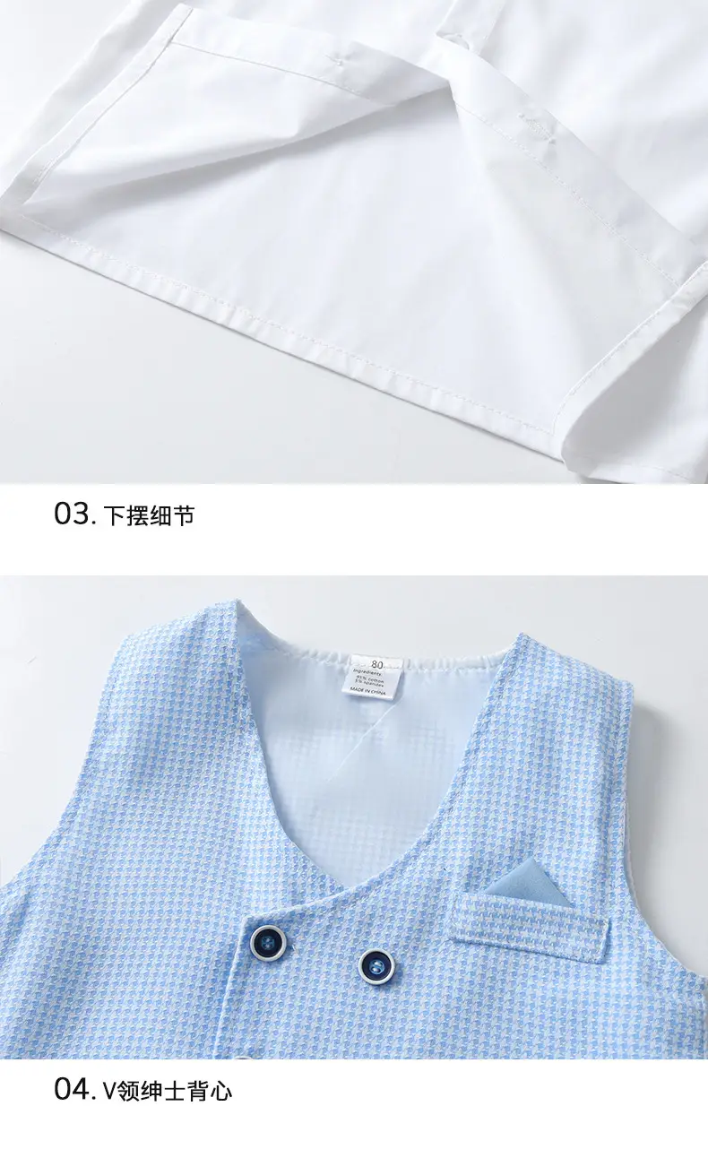 新款外贸童装马甲西服三件套儿童套装宝宝夏季短袖英伦风男童夏装
