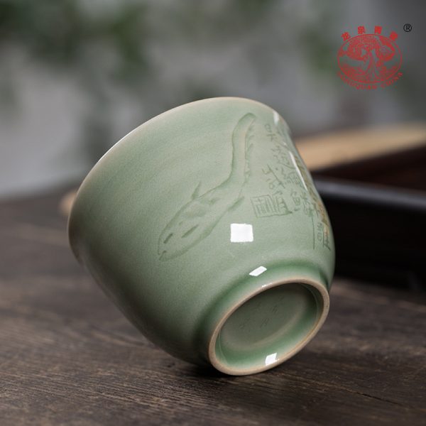 龙泉青瓷 卓鑫伟手作主人杯功夫茶杯 陶瓷高档手工品茗杯豆青茶碗