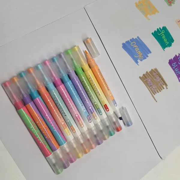 叠色水彩笔高颜值学生笔记双头荧光笔标记划重点标记绘画手账彩笔