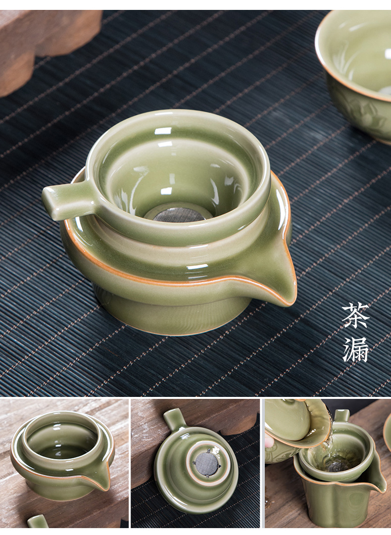 龙泉青瓷 中式越窑仿古功夫茶具套装 陶瓷手工家用泡茶壶盖碗茶杯