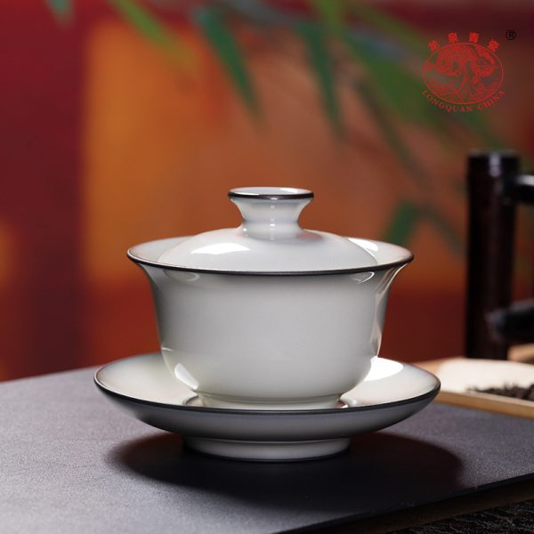 龙泉青瓷三才盖碗纯手工功夫茶具茶碗陶瓷高档手抓敬茶杯冲泡茶器
