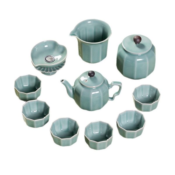龙泉青瓷 创意功夫茶具套装 陶瓷家用中式茶壶茶杯整套雕刻代发