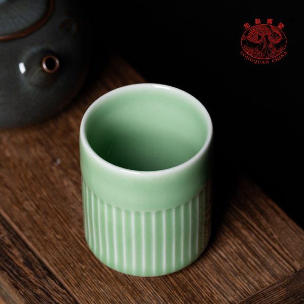 龙泉青瓷 创意防烫家用中式琉璃直口杯 陶瓷随手请客居家泡茶杯子