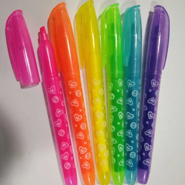 六色荧光笔可印塑料按动笔圆珠笔有色透明荧光笔多种款式