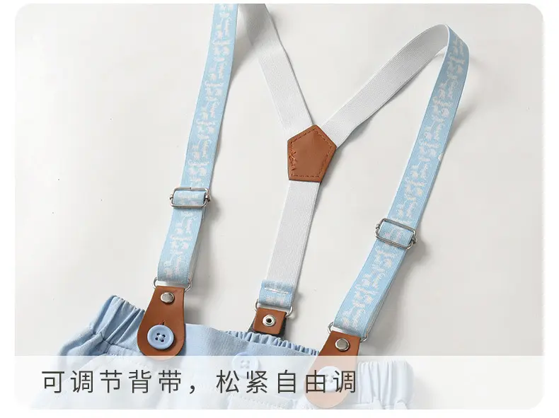 欧美绅士夏款儿童套装宝宝正装polo衬衫背带短裤宴会礼服男童夏装