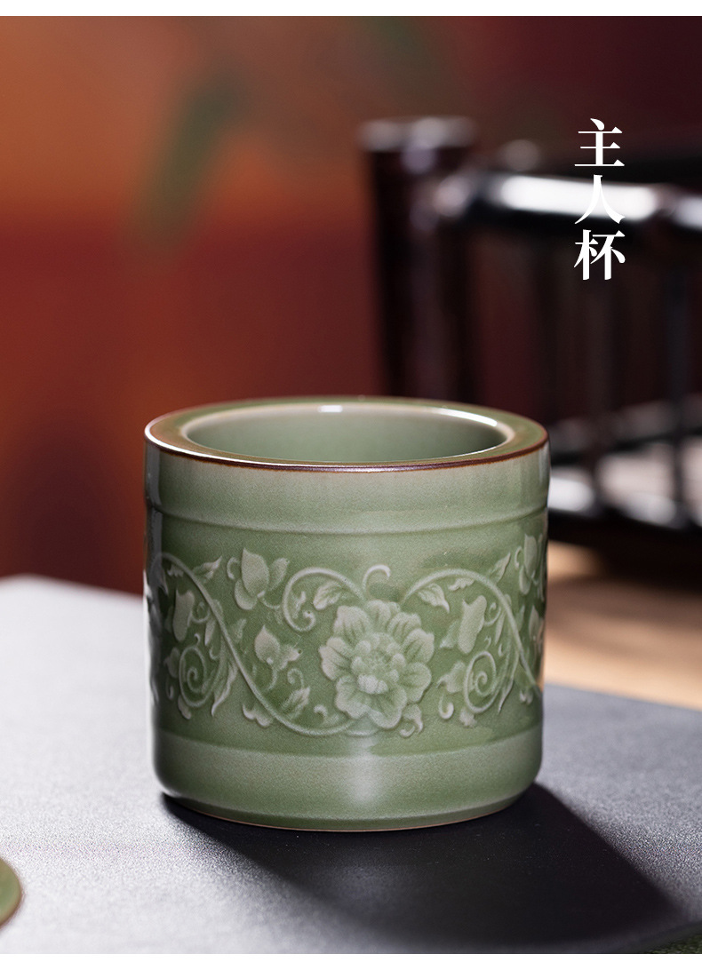 龙泉青瓷 越窑仿古高档功夫茶具套装 陶瓷盖碗泡茶壶品茗杯礼盒装