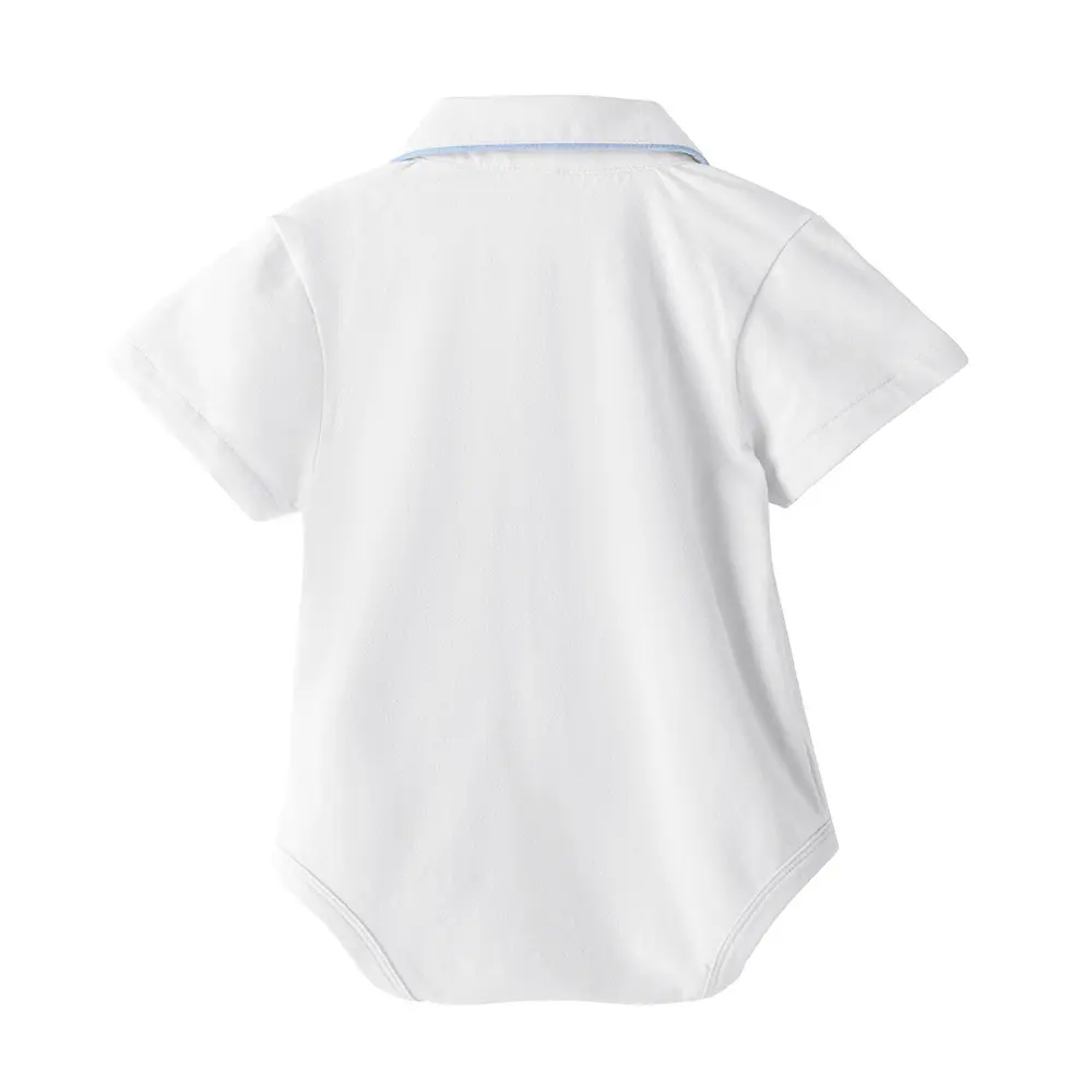 跨境婴儿衣服夏装新款连体衣男宝蓝条纹翻领短袖爬服外出哈衣套装