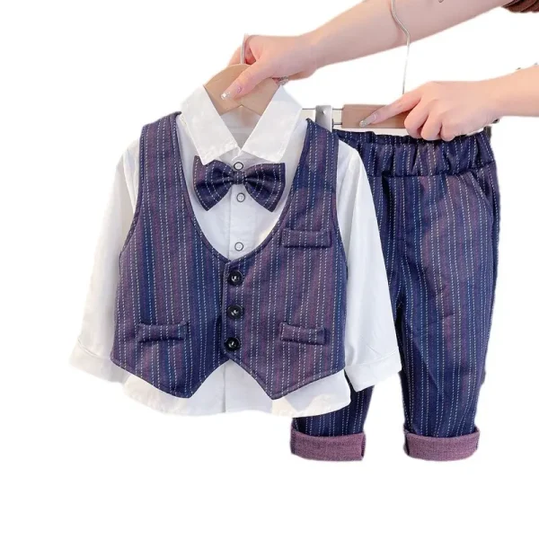 定制children Suit春秋款男宝宝绅士中小童马甲衬衣长裤西服套装