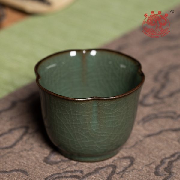 龙泉青瓷 铁胎哥窑冰裂手工主人杯单杯 陶瓷功夫茶具品茗杯礼盒装